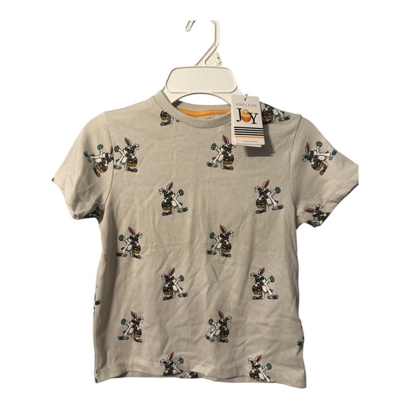 Denim & Flower Boys Beige Dabbing Easter Bunny Tee, Size 5-6 - Picture 1 of 3